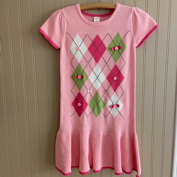 Gymboree New With Tag Pink Argyle 100% Cotton Knit Dress Child Size 9 - Picture 1 of 11